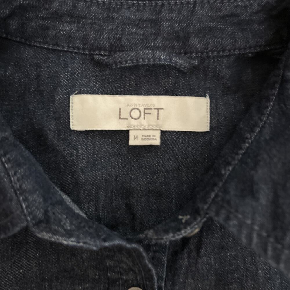 LOFT Cotton Silk Denim Shirt Dress Belted Utility Midi Casual Luxe Capsule Sz M - Picture 4 of 7